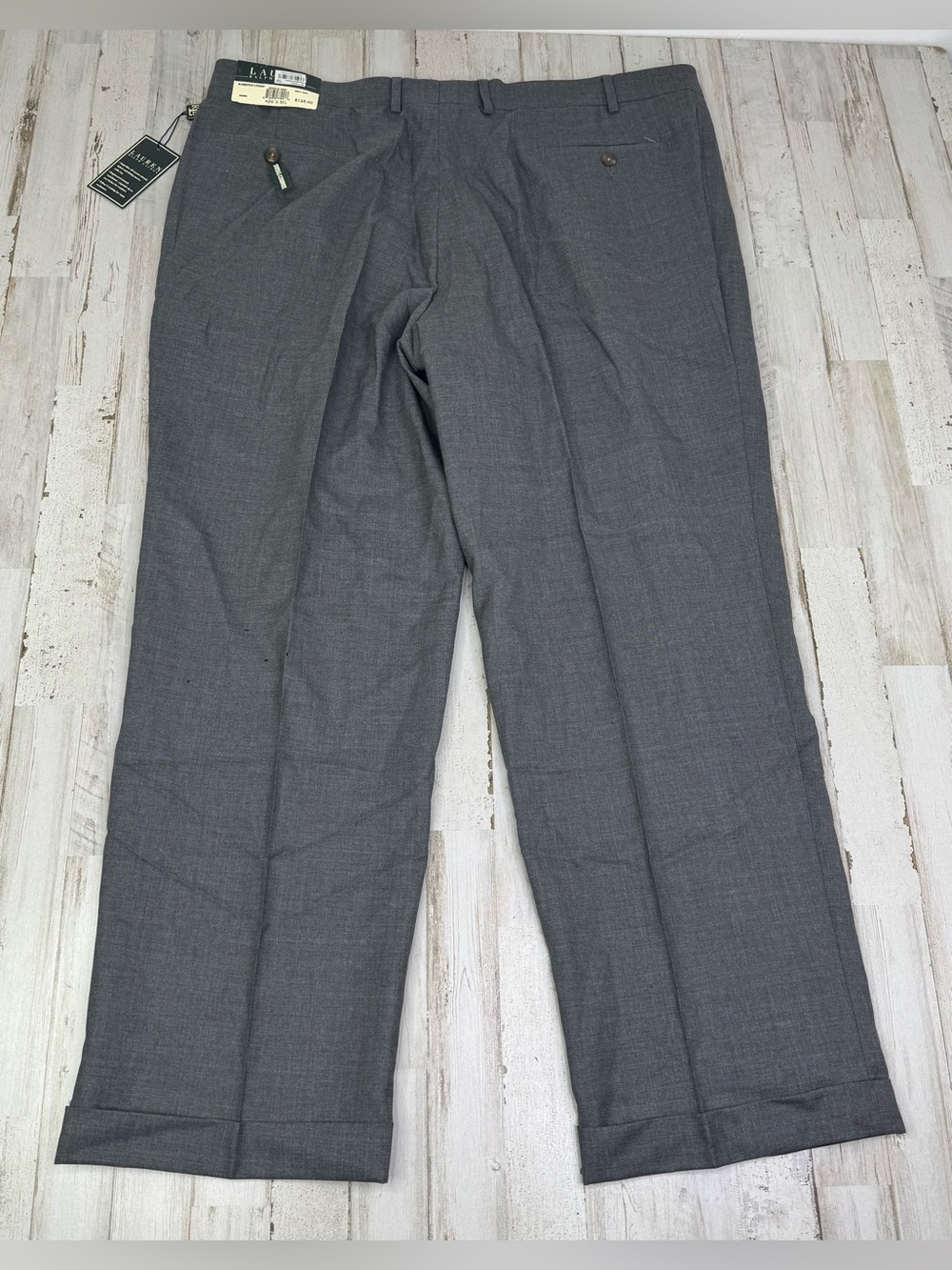 Lauren Ralph Lauren Gray 100% Wool Pleated Cuffed Dress Pants 42x30 NWT Read - Picture 10 of 12